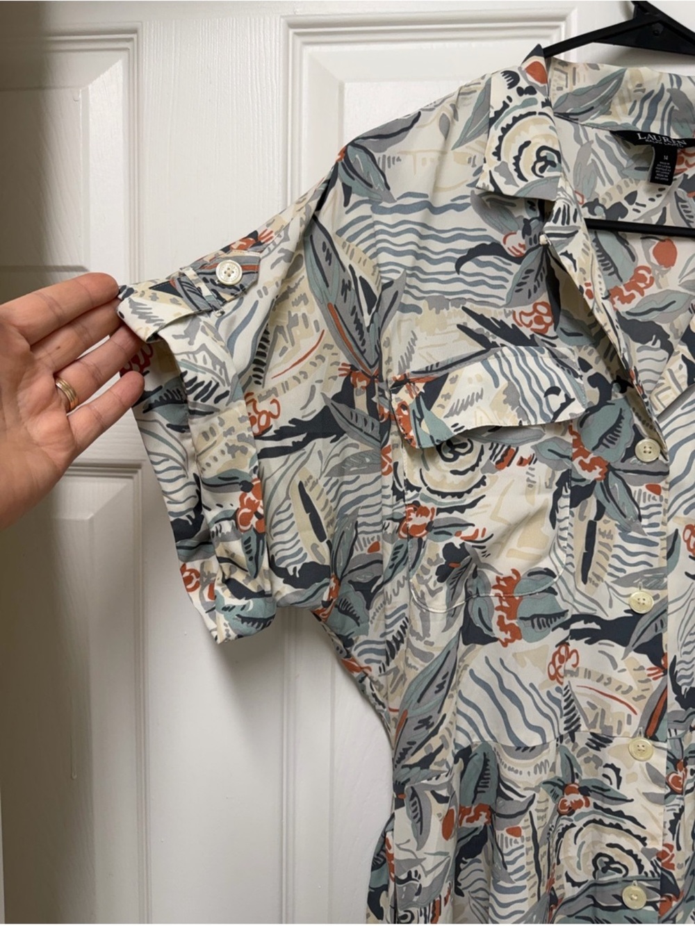 Lauren Ralph Lauren Belted Printed Midi Shirtdress Size 14 - Picture 8 of 16